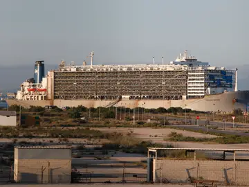 El buque Mawashi Express, atracado en el muelle de Crinavis, en San Roque (Cádiz)