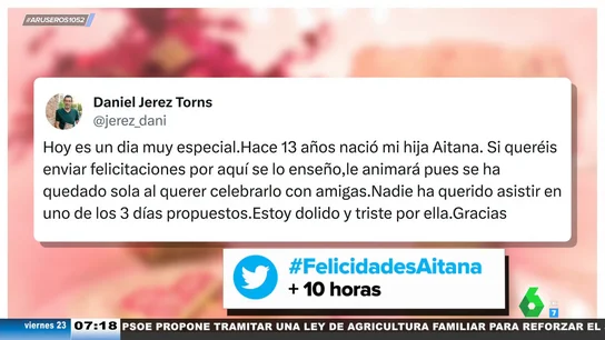 Twitter se vuelca con Aitana, la niña de 13 años a la que sus amigos dejaron sola el día de su cumpleaños Twitter se vuelca con Aitana, la niña de 13 años a la que sus amigos dejaron sola el día de su cumpleaños