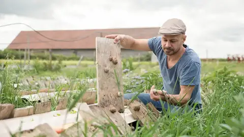 El caracol vienés: Andreas Gugumuck en el campo de caracoles El caracol vienés: Andreas Gugumuck en el campo de caracoles