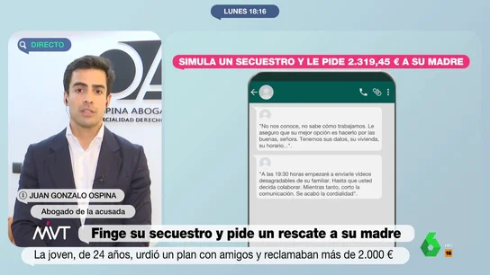El abogado de la joven detenida en Madrid por fingir un secuestro para pedir un rescate a su madre asegura que es "una víctima más" El abogado de la joven detenida en Madrid por fingir un secuestro para pedir un rescate a su madre asegura que es "una víctima más"