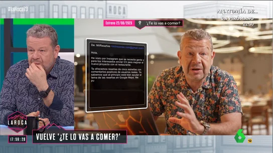 Chicote desvela el mensaje que recibió al decir que estaba buscando trabajadores "Puedo comprar las reseñas cinco estrellas que yo quiera y también las negativas del negocio de enfrente", advierte Alberto Chicote en este vídeo de 'La Roca' sobre las reseñas, protagonistas de la nueva entrega de '¿Te lo vas a comer?'