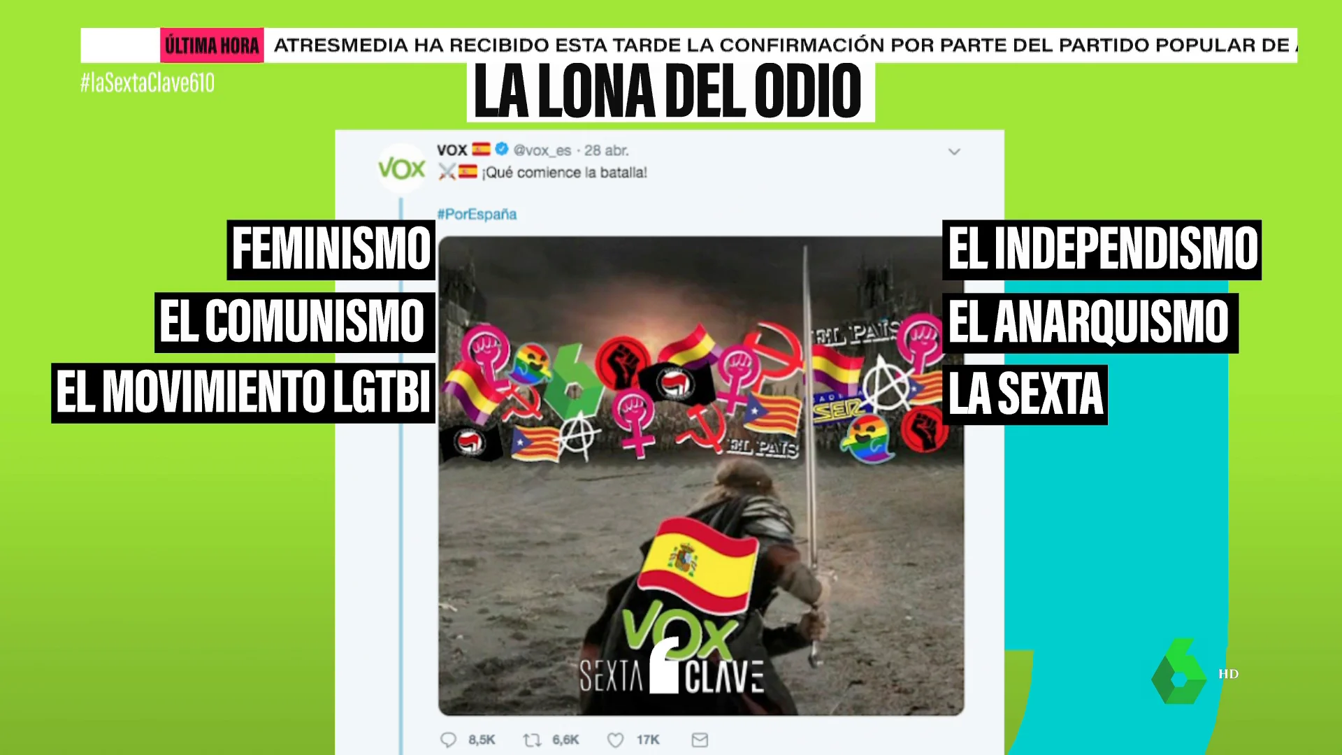 Las otras lonas del odio desplegadas por Vox: contra la agenda 2030, la inmigración o los medios de comunicación