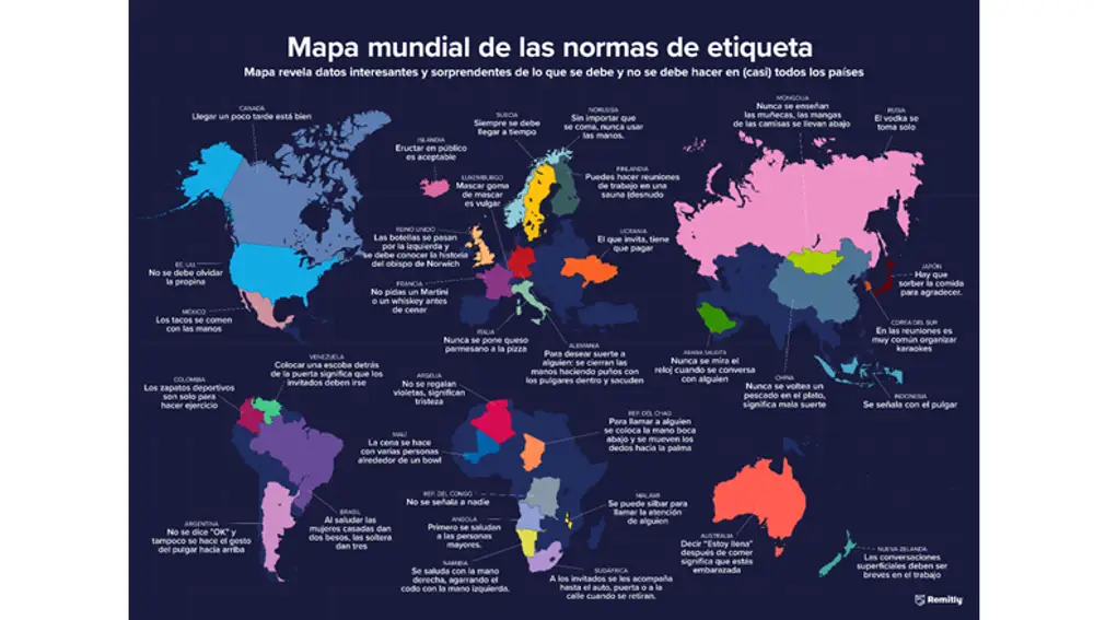 El mapa con las normas de etiqueta más raras del mundo