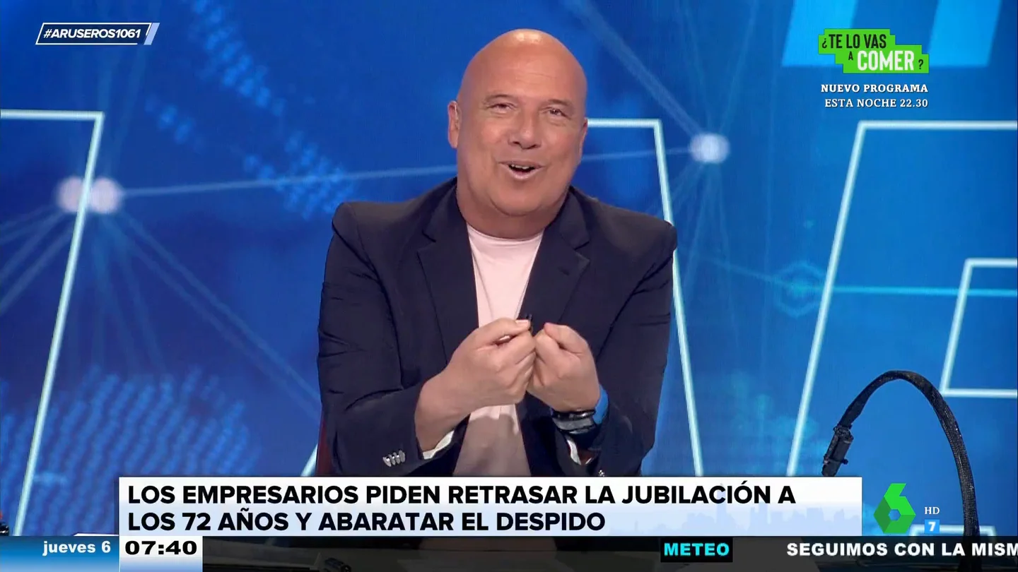 Alfonso Arús, sobre la propuesta de retrasar la edad de jubilación: "Mináis la moral de este pobre presentador" Alfonso Arús, sobre la propuesta de retrasar la edad de jubilación: "Mináis la moral de este pobre presentador"