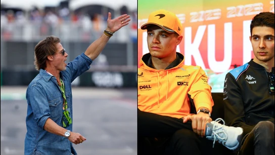 Brad Pitt, Lando Norris y Esteban Ocon Brad Pitt, Lando Norris y Esteban Ocon