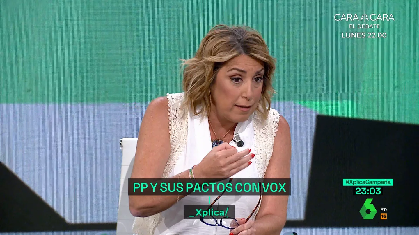 Susana Díaz: "A la señora Guardiola le han hecho tragarse sus palabras con Vox" Susana Díaz: "A la señora Guardiola le han hecho tragarse sus palabras con Vox"