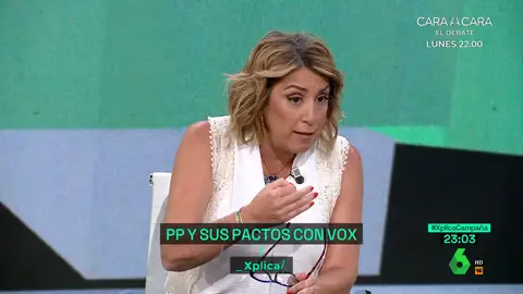 Susana Díaz: "A la señora Guardiola le han hecho tragarse sus palabras con Vox"