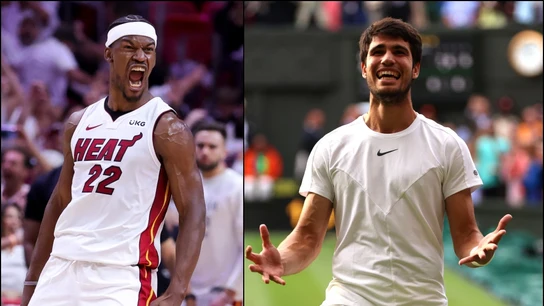Jimmy Butler, desatado con Carlos Alcaraz: un chupito por cada set que ganó a Djokovic Jimmy Butler, desatado con Carlos Alcaraz: un chupito por cada set que ganó a Djokovic