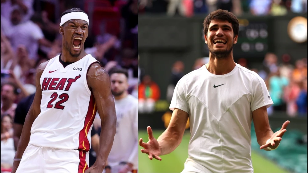 Jimmy Butler, desatado con Carlos Alcaraz: un chupito por cada set que ganó a Djokovic