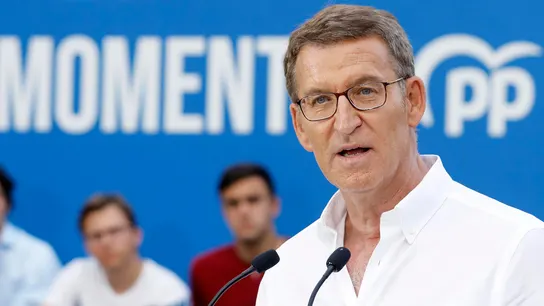 El candidato del PP a la presidencia del Gobierno, Alberto Núñez Feijóo, durante el acto electoral El candidato del PP a la presidencia del Gobierno, Alberto Núñez Feijóo, durante el acto electoral