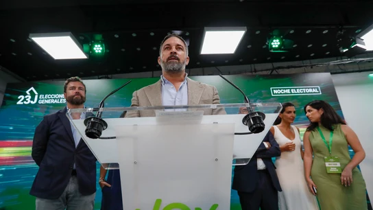 Santiago Abascal en la sede de Vox tras la jornada electoral del 23j Santiago Abascal en la sede de Vox tras la jornada electoral del 23j