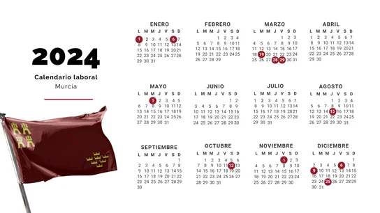 Calendario laboral de Murcia para 2024, festivos, días libres y puentes en la Región Calendario laboral de Murcia para 2024, festivos, días libres y puentes en la Región