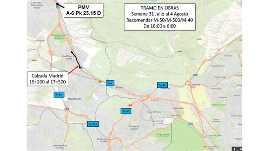 Tramo en obras en la semana del 31 de julio al 4 de agosto Tramo en obras en la semana del 31 de julio al 4 de agosto