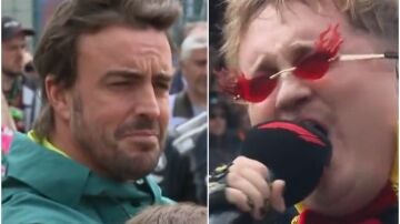 Fernando Alonso, durante la interpretación del himno de Bélgica