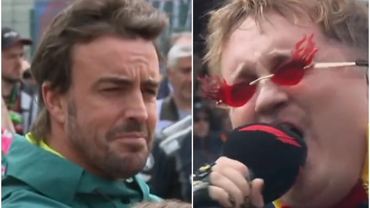 Fernando Alonso, durante la interpretación del himno de Bélgica