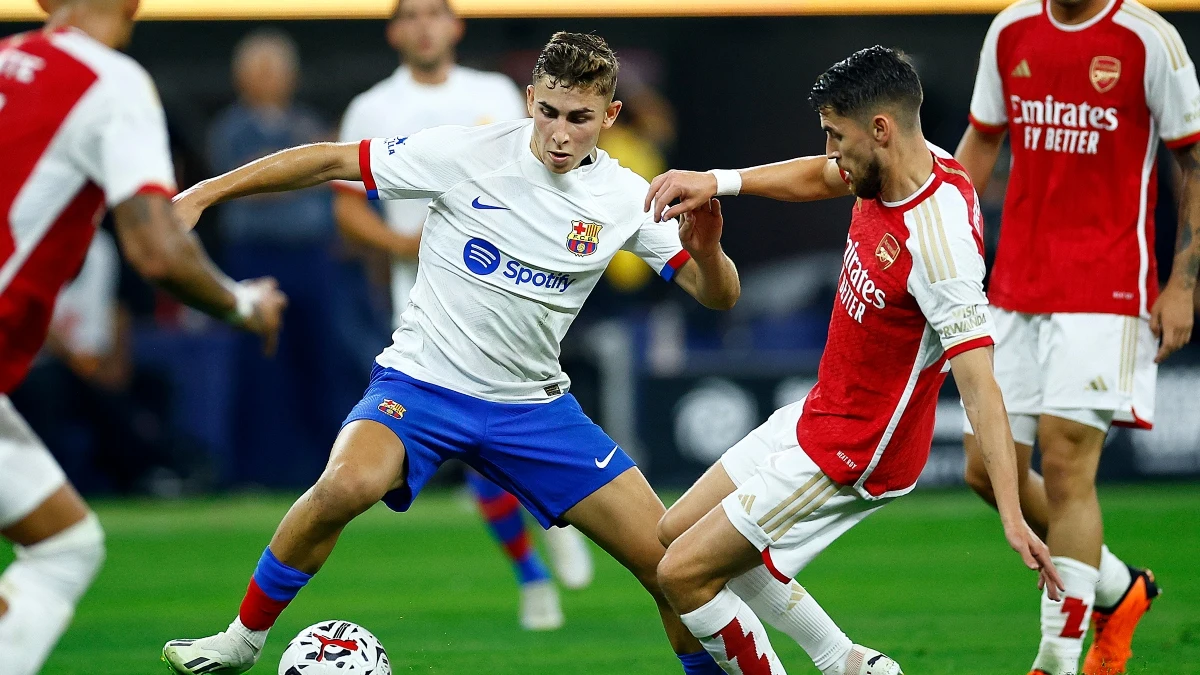 Fermín López, con el Barça ante el Arsenal