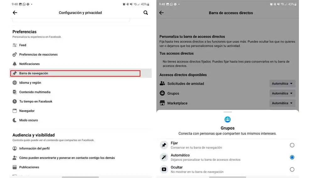 Personalizando la barra de navegación en Facebook Personalizando la barra de navegación en Facebook