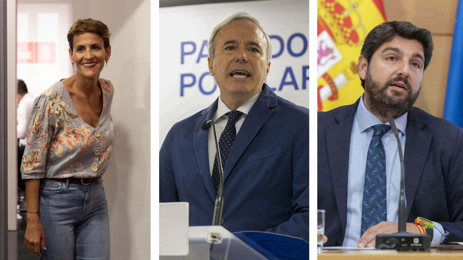 De izda. a dcha.: María Chivite, Jorge Azcón y Fernando López Miras