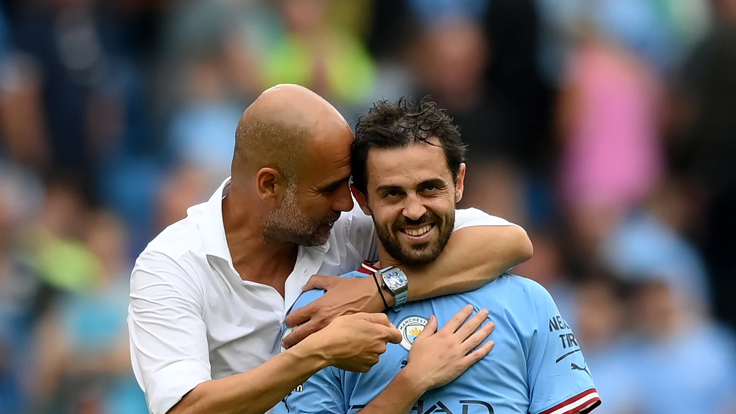 Pep Guardiola y Bernardo Silva Pep Guardiola y Bernardo Silva