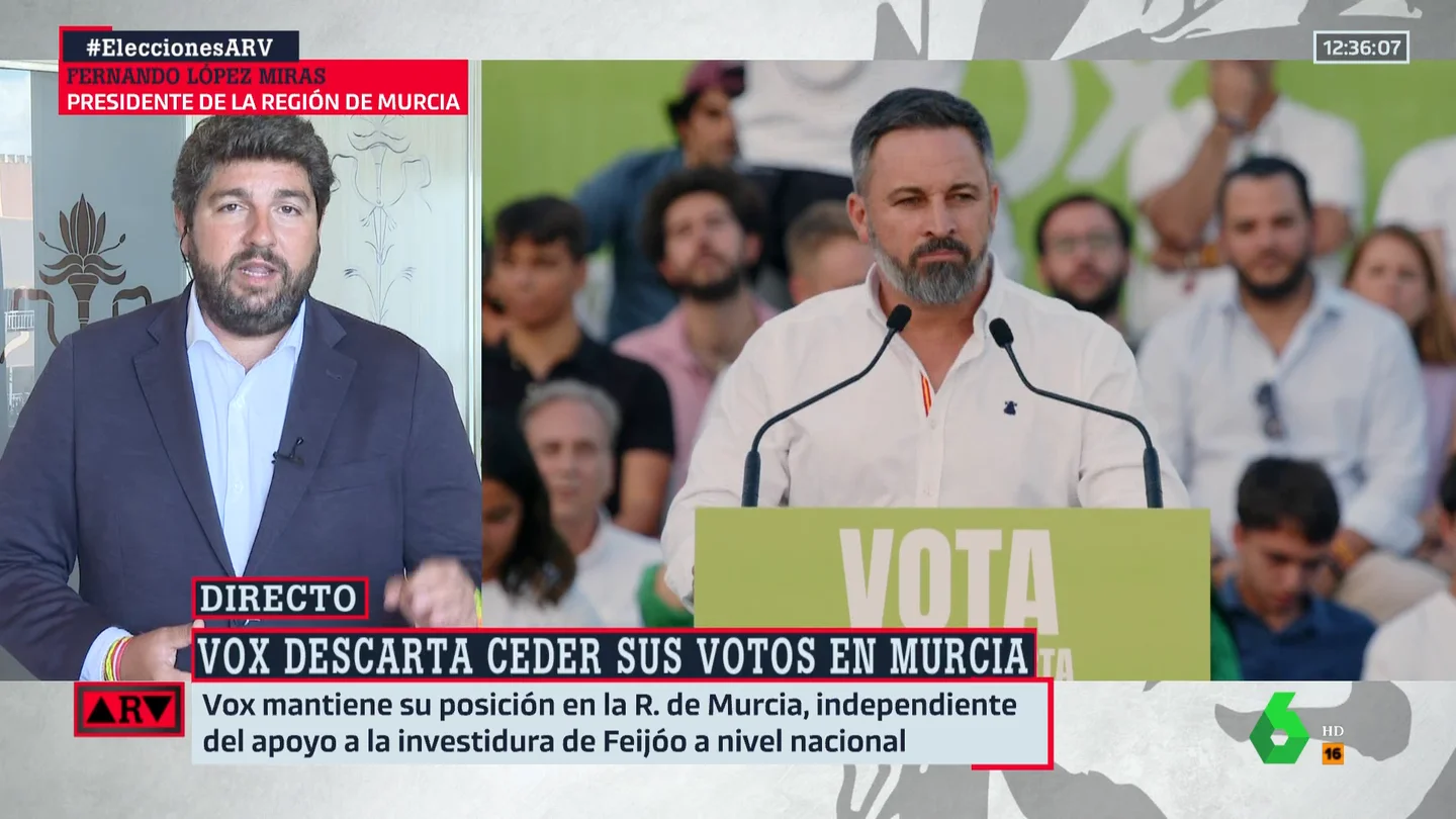 López Miras insta a Vox a llegar a un acuerdo en Murcia: "No entiendo por qué quieren bloquear" López Miras insta a Vox a llegar a un acuerdo en Murcia: "No entiendo por qué quieren bloquear"