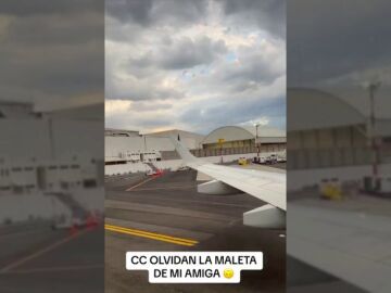 Una pasajera ve cómo la compañía aérea se olvida de su maleta en la pista del aeropuerto