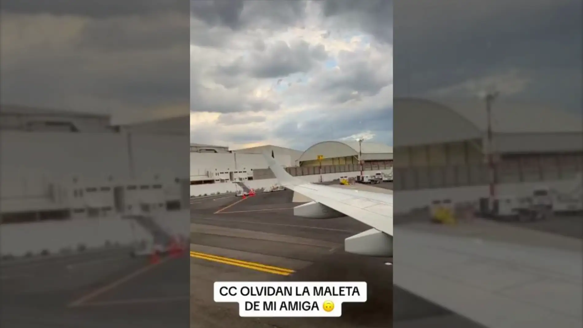 Una pasajera ve cómo la compañía aérea se olvida de su maleta en la pista del aeropuerto