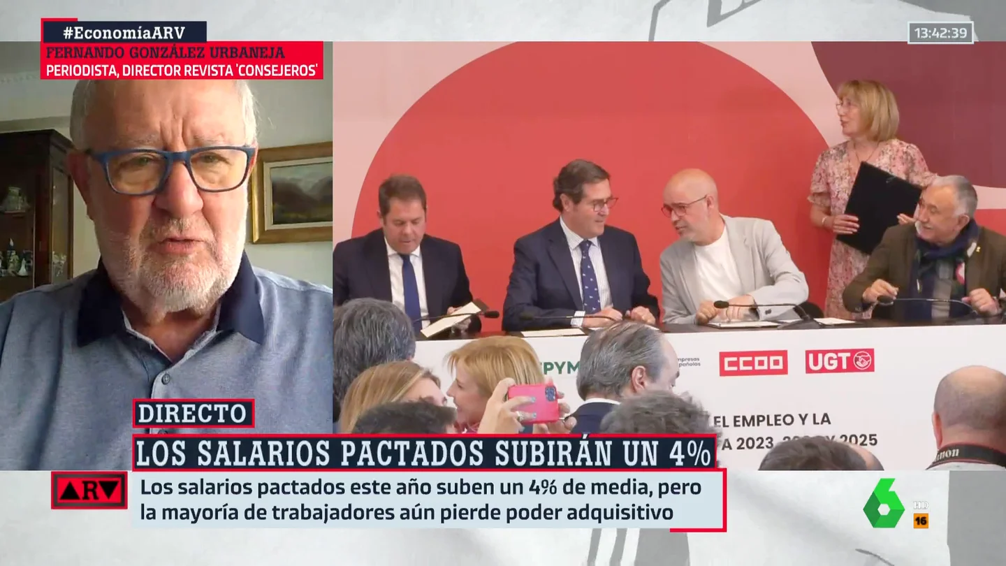 El pronóstico de Urbaneja sobre los salarios: "Probablemente recuperemos un poco de capacidad adquisitiva" El pronóstico de Urbaneja sobre los salarios: "Probablemente recuperemos un poco de capacidad adquisitiva"