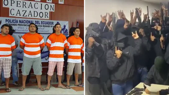 A la izquierda, integrantes de Los Choneros detenidos; a la derecha, supuestos miembros de Los Lobos (Ecuador) A la izquierda, integrantes de Los Choneros detenidos; a la derecha, supuestos miembros de Los Lobos (Ecuador)