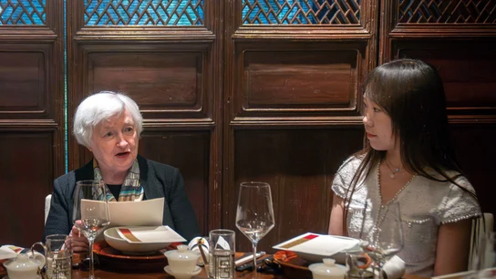 La secretaria del Tesoro de los EEUU, Janet Yellen, durante un almuerzo de trabajo en Pekín (China) La secretaria del Tesoro de los EEUU, Janet Yellen, durante un almuerzo de trabajo en Pekín (China)
