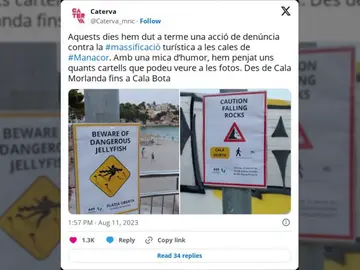 Las playas de Mallorca se llenan de 'carteles falsos' para engañar a los turistas y evitar la masificación Las playas de Mallorca se llenan de 'carteles falsos' para engañar a los turistas y evitar la masificación