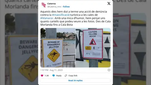 Las playas de Mallorca se llenan de 'carteles falsos' para engañar a los turistas y evitar la masificación Las playas de Mallorca se llenan de 'carteles falsos' para engañar a los turistas y evitar la masificación