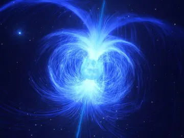 Reproducción artística de la estrella masiva muy magnética Reproducción artística de la estrella masiva muy magnética