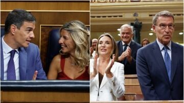 Pedro Sánchez, Yolanda Díaz, Cuca Gamarra y Alberto Núñez Feijóo, en el Congreso