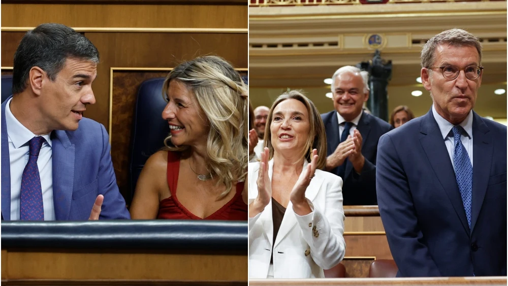 Pedro Sánchez, Yolanda Díaz, Cuca Gamarra y Alberto Núñez Feijóo, en el Congreso