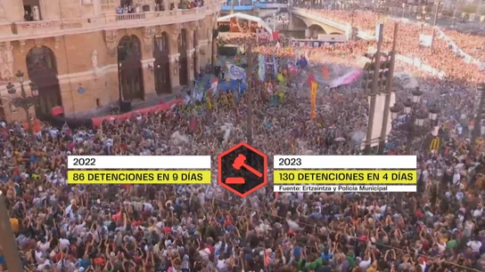 130 detenidos en los primeros cuatro días de la fiesta grade de Bilbao. 130 detenidos en los primeros cuatro días de la fiesta grade de Bilbao.