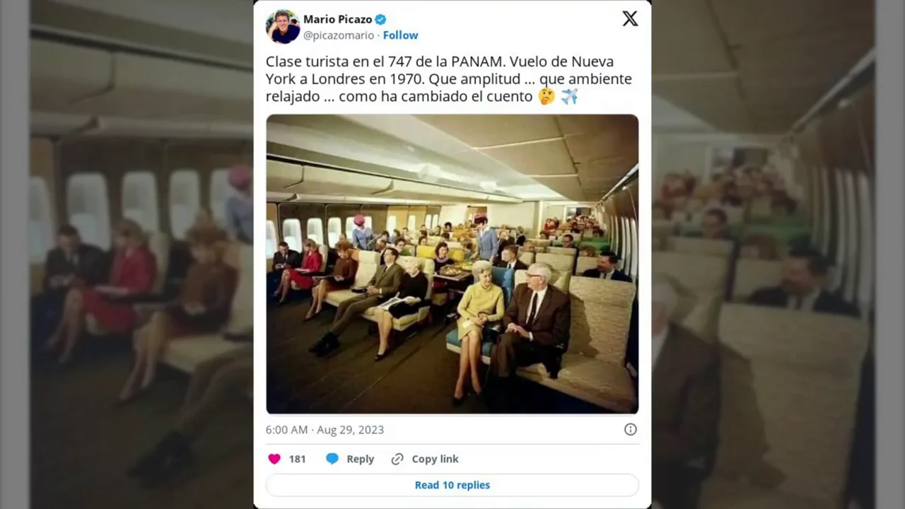 As&iacute; era la clase turista de un vuelo en avi&oacute;n hace 50 a&ntilde;os: "Qu&eacute; amplitud"