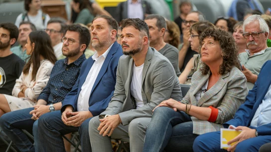 Pere Aragones, Oriol Junqueras, Gabriel Rufián y Teresa Jordà Pere Aragones, Oriol Junqueras, Gabriel Rufián y Teresa Jordà