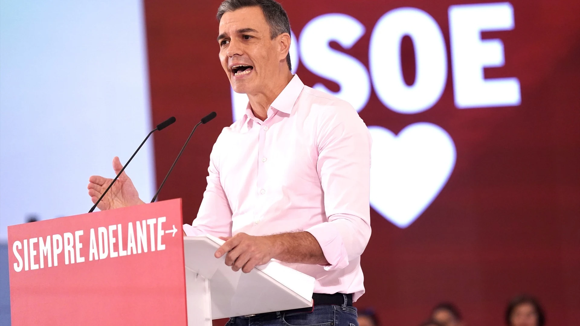 El presidente del Gobierno de España y secretario general del PSOE, Pedro Sánchez, durante un acto público de partido.