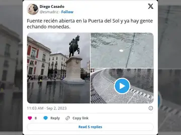 Así es la nueva fuente de la Puerta del Sol de Madrid (y la gente ya está tirando monedas dentro)