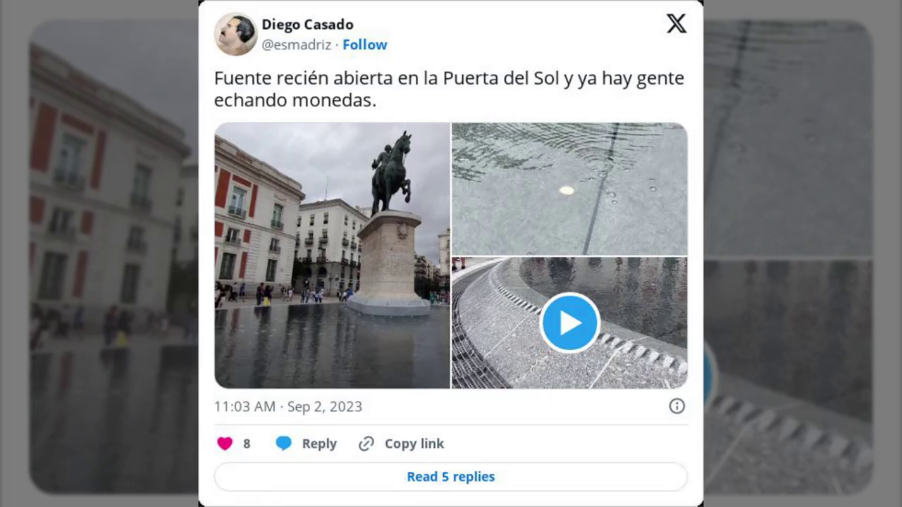 Así es la nueva fuente de la Puerta del Sol de Madrid (y la gente ya está  tirando monedas dentro)