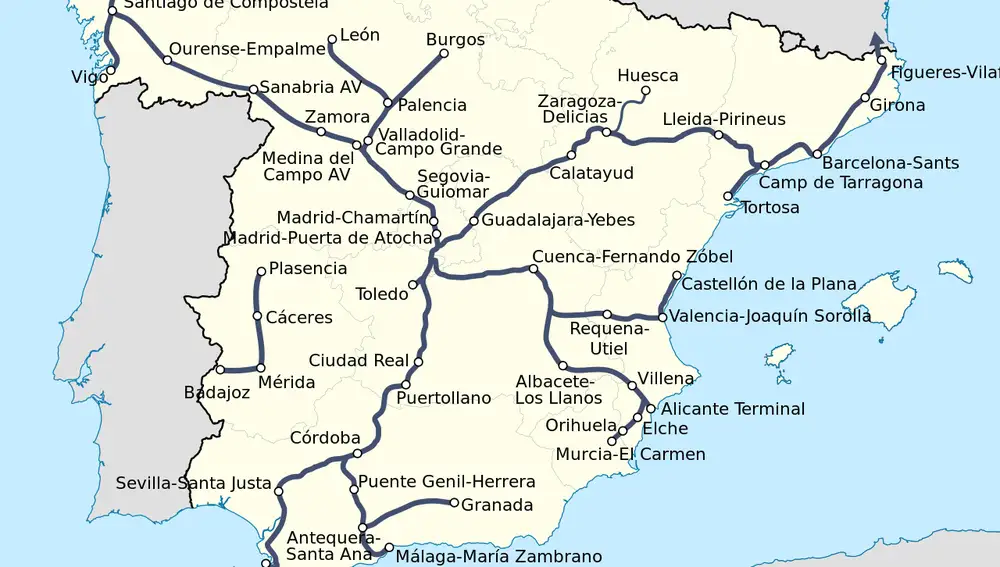 Mapa AVE. España.