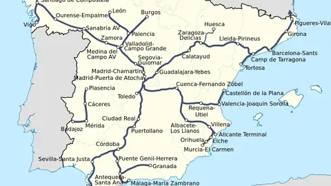 Mapa AVE. España. Mapa AVE. España.