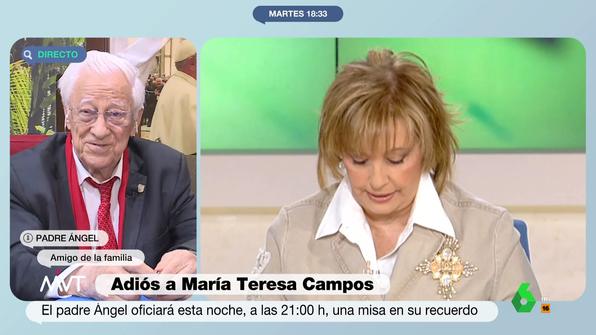 El Padre Ángel recuerda a María Teresa Campos como "una campeona en gente que la quería": "No tuvo la soledad, estaba arropada"