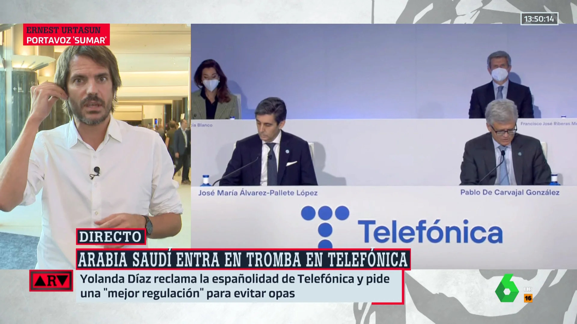 Urtasun, sobre la entrada de STC en Telefónica: "Si dependiese de Sumar, limitaríamos la entrada al 5%"