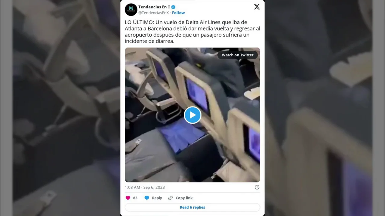 Un pasajero que estaba en el avión donde viajaba el hombre afectado por la diarrea cuenta que "manchó 15 o 20 filas" Un pasajero que estaba en el avión donde viajaba el hombre afectado por la diarrea cuenta que "manchó 15 o 20 filas"
