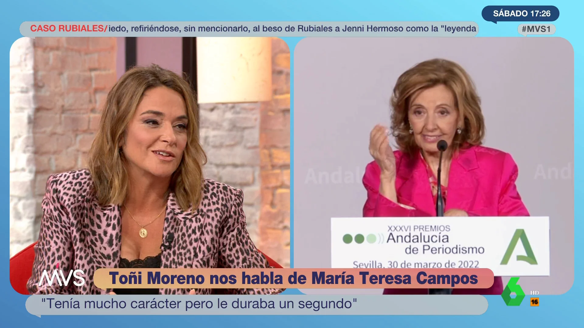 Toñi Moreno rememora una curiosa anécdota con María Teresa Campos: "Se quitó un zapato, lo tiró al aire y me dio"