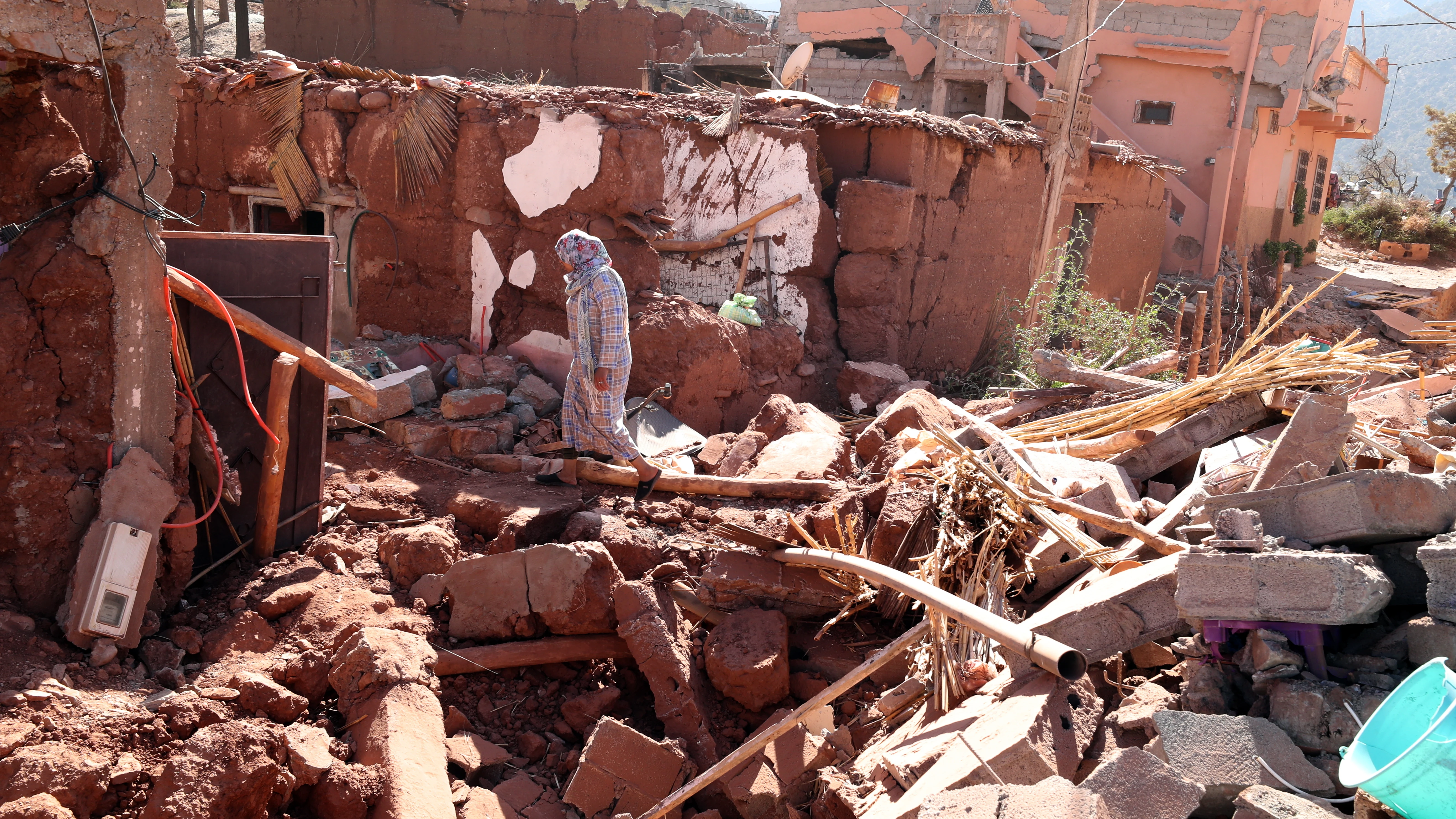 Edificios convertido en escombros en Marruecos