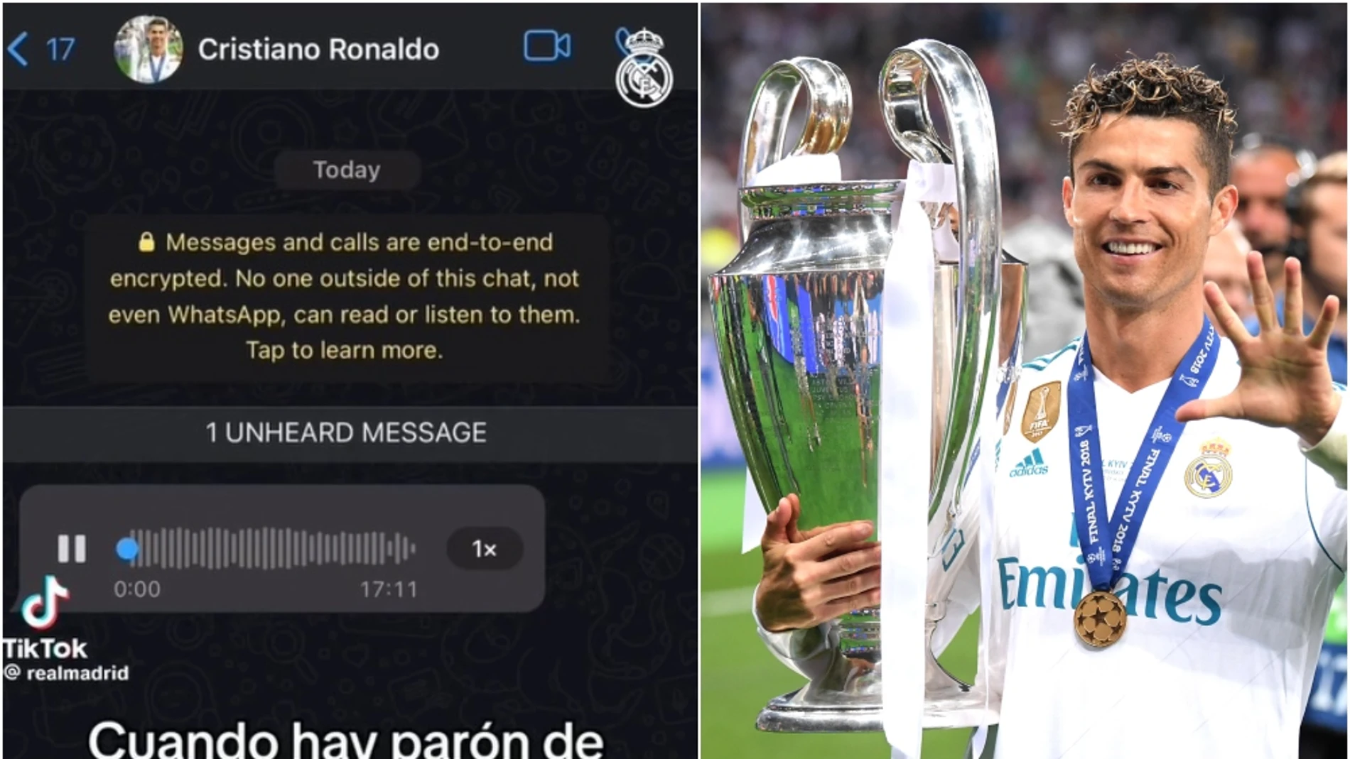 El TikTok viral del Real Madrid con un Whatsapp de Cristiano Ronaldo... ¡¡creado con Inteligencia Artificial!!