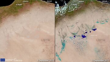 Lagos en el desierto de Libia provocados por la tormenta Daniel