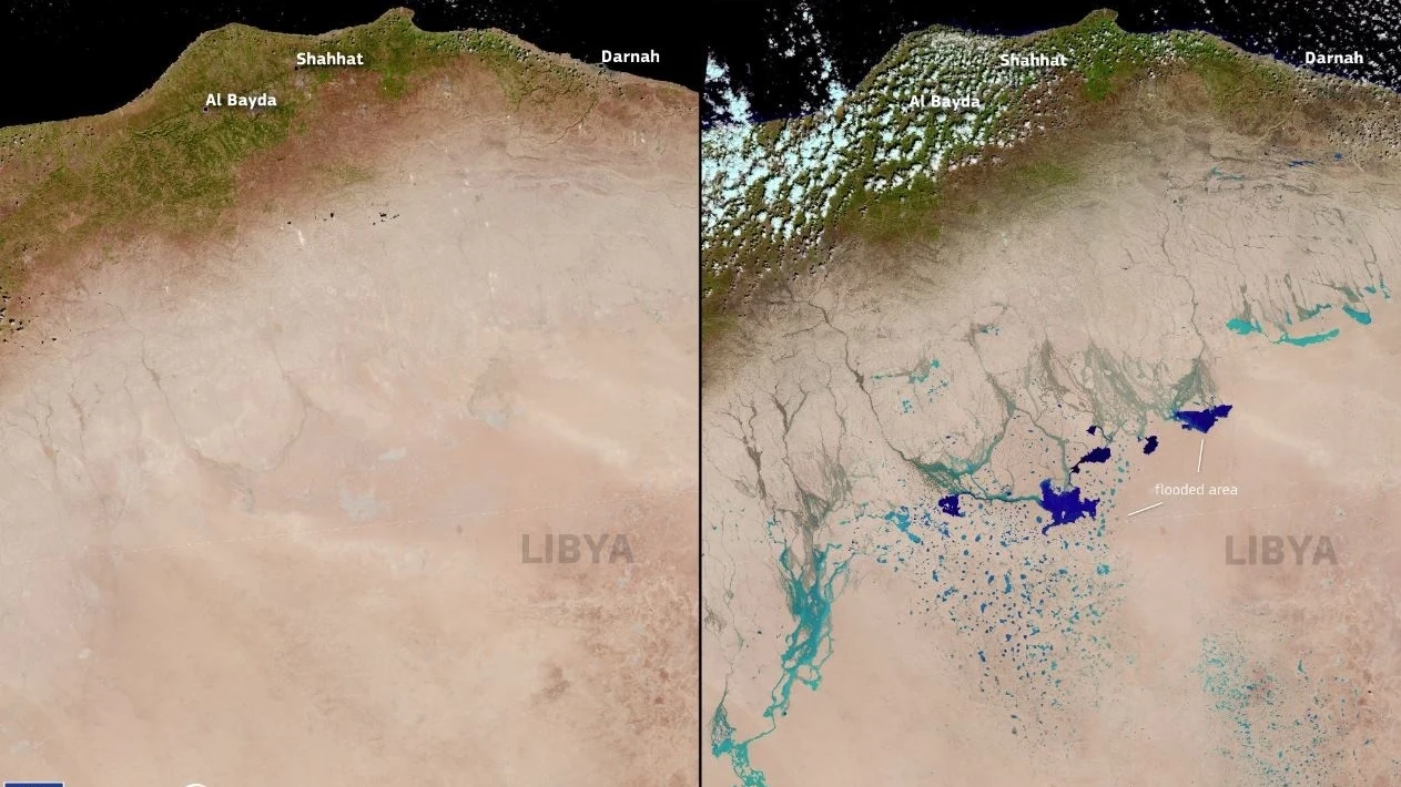 Lagos en el desierto de Libia provocados por la tormenta Daniel